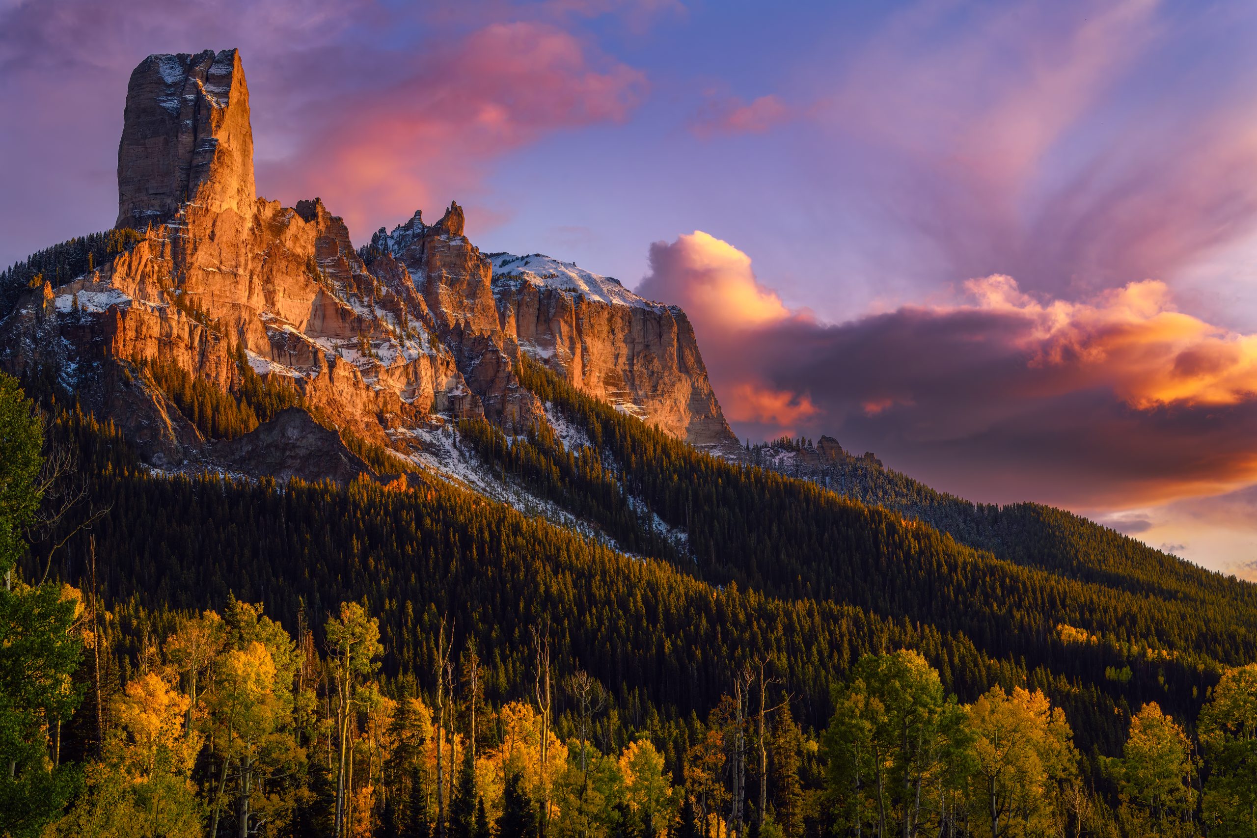Owl Creek sunset landscape with dramatic light over mountain peaks